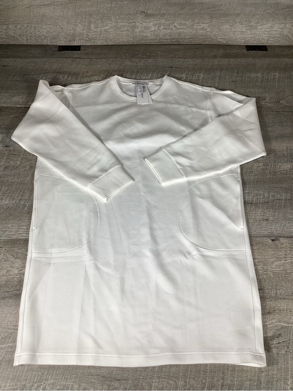 SPANX Crew Neck Dress White Long Sleeve Pockets Size Large NWT